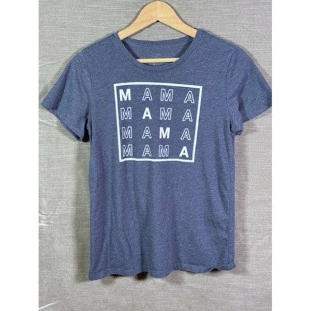 PositiviTees Womens Mama Graphic T-Shirt Navy Blue Heather Short Sleeve Small‎